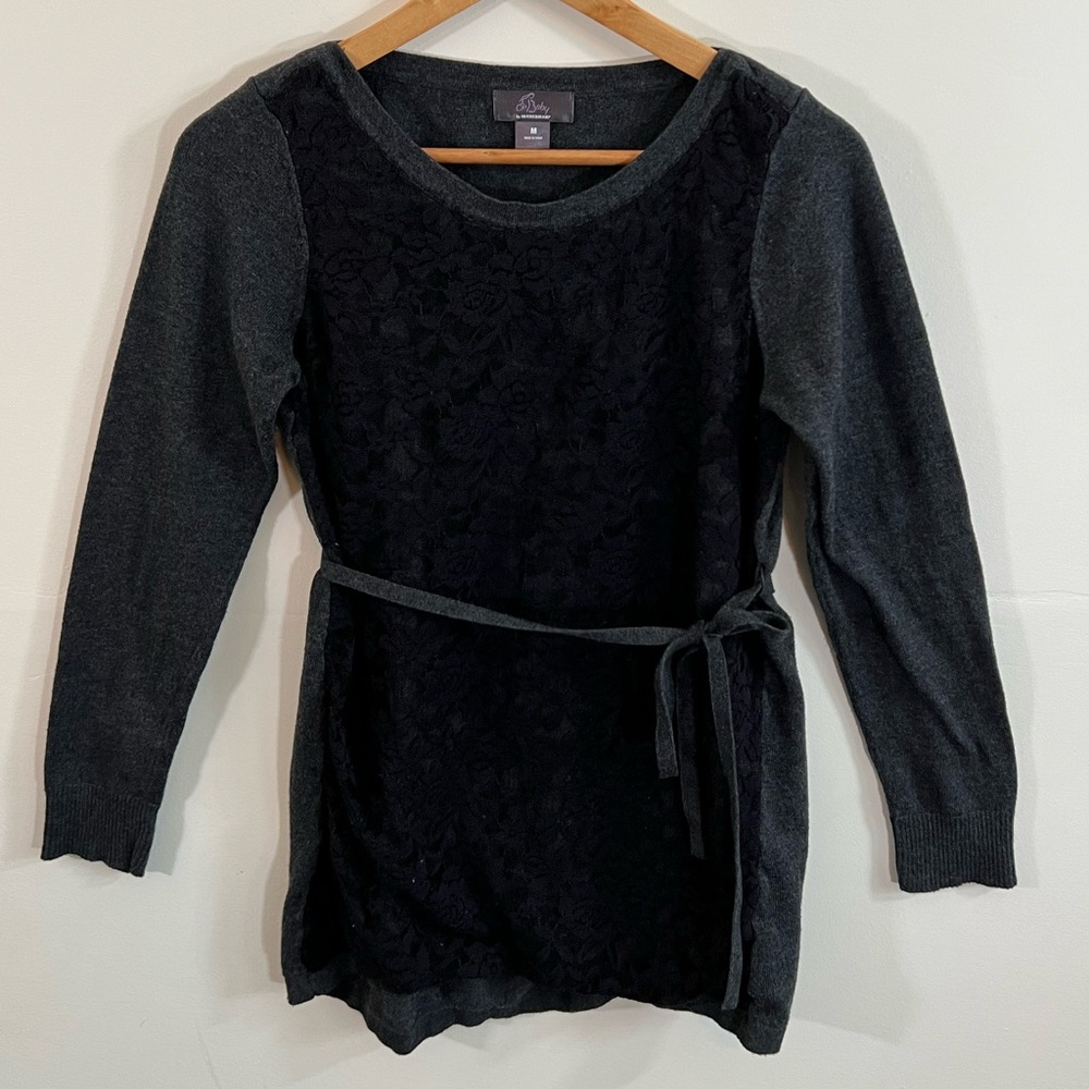 Motherhood Maternity Lace Wrap Sweater Gray Size M Tie Waist